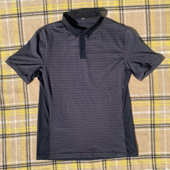 Lululemon Mens Athletic Black with Metallic Stripes Collared Polo Shirt - Picture 3 of 6